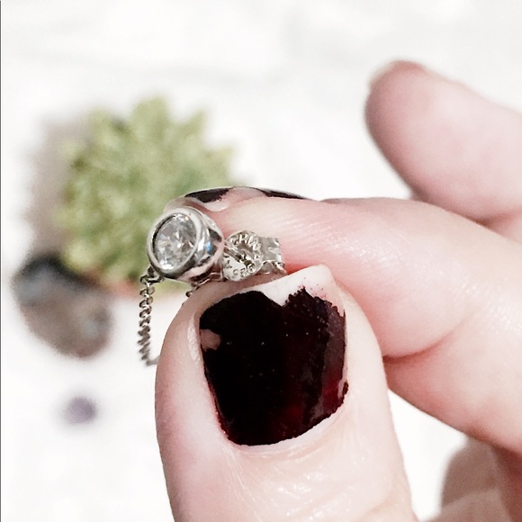 SS 925, CZ Circular Diamond Stone w/Chain Earrings - Picture 4 of 15